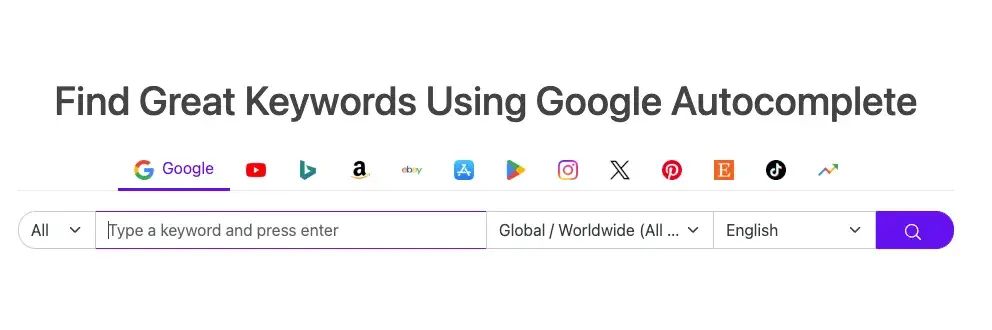 keywordtool.io 是一个免费的关键词研究工具。