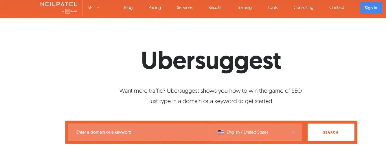 ubersuggest 是一个很好的免费关键词研究工具。